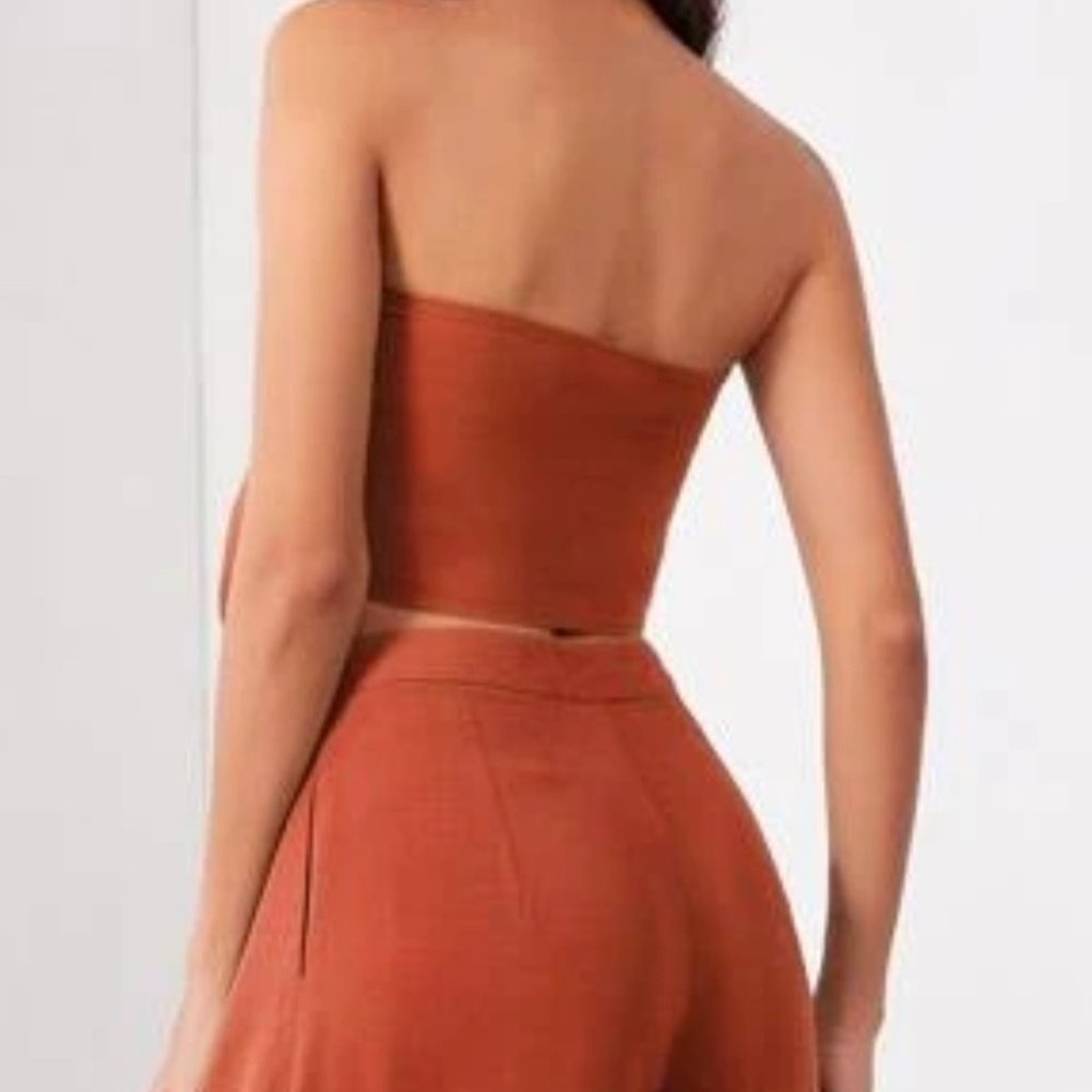 Boho 2 Piece Tie Front Tube Top & Pleated Wide Leg Pants Set  burnt orange - Picture 8 of 12